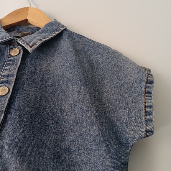 Silver Jeans Co Y2K Denim Button  Short Sleeve Top S/M - Picture 3 of 7